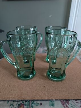 Set of 4 Vintage Libbey Coca-Cola Mugs - Georgia Green Glass